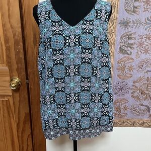 J. Jill Elegant Black and Blue Patterned Women's Top